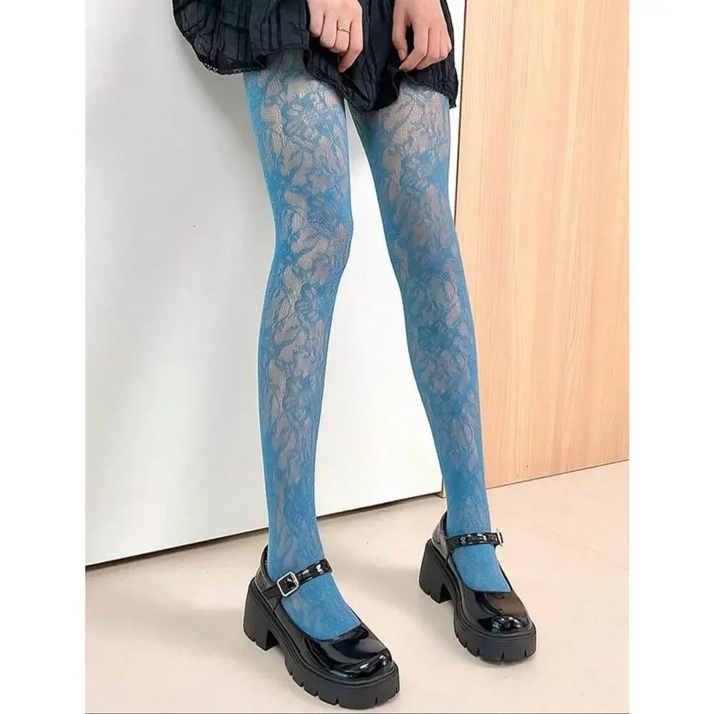 NWT Retro Blue Lace Tights